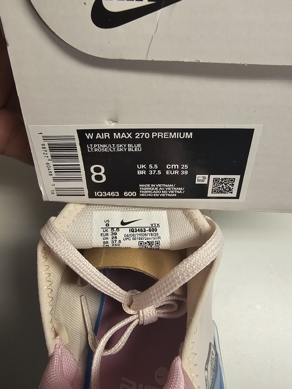 Nike Air Max 270 Women's Running Shoe - Light Pink/Blue New Size 7 - Picture 8 of 12